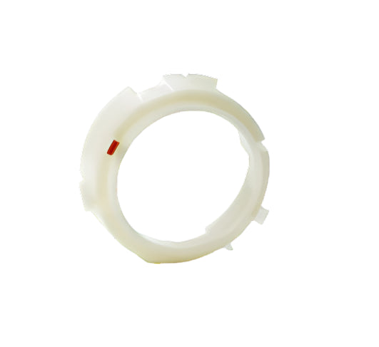 White plastic ring with a red dot on a white background