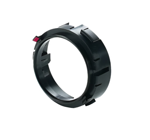 Black ring with a textured surface on a white background